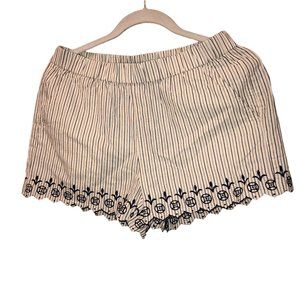 madewell blue ecru ticking striped broderie anglaise trim cotton shorts S